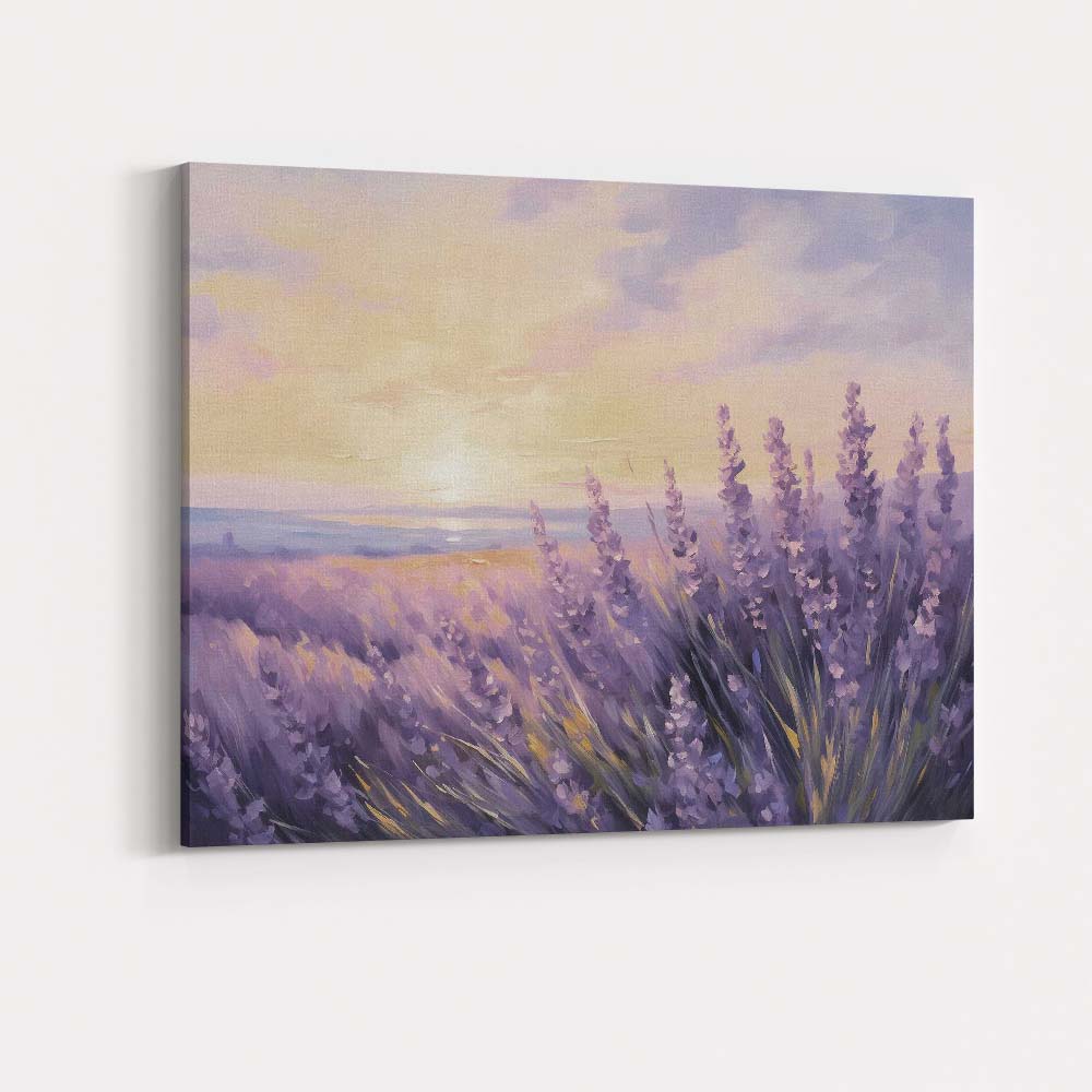 Soft Purple Lavender Field Sunset Horizon Impressionist Canvas Wall Art Print Decor Picture Ready to Hang