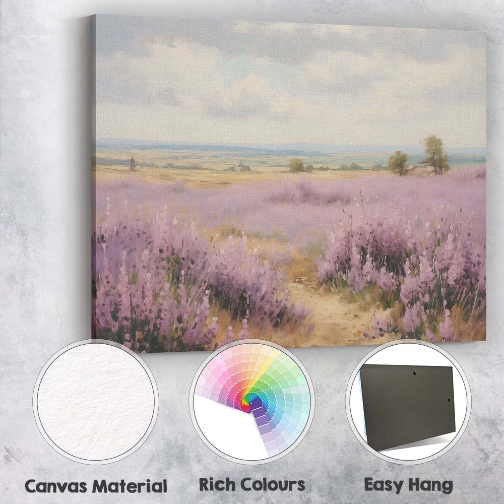 Pastel Lavender Field Country Path Rural Landscape Canvas Wall Art Print Decor Picture Ready to Hang