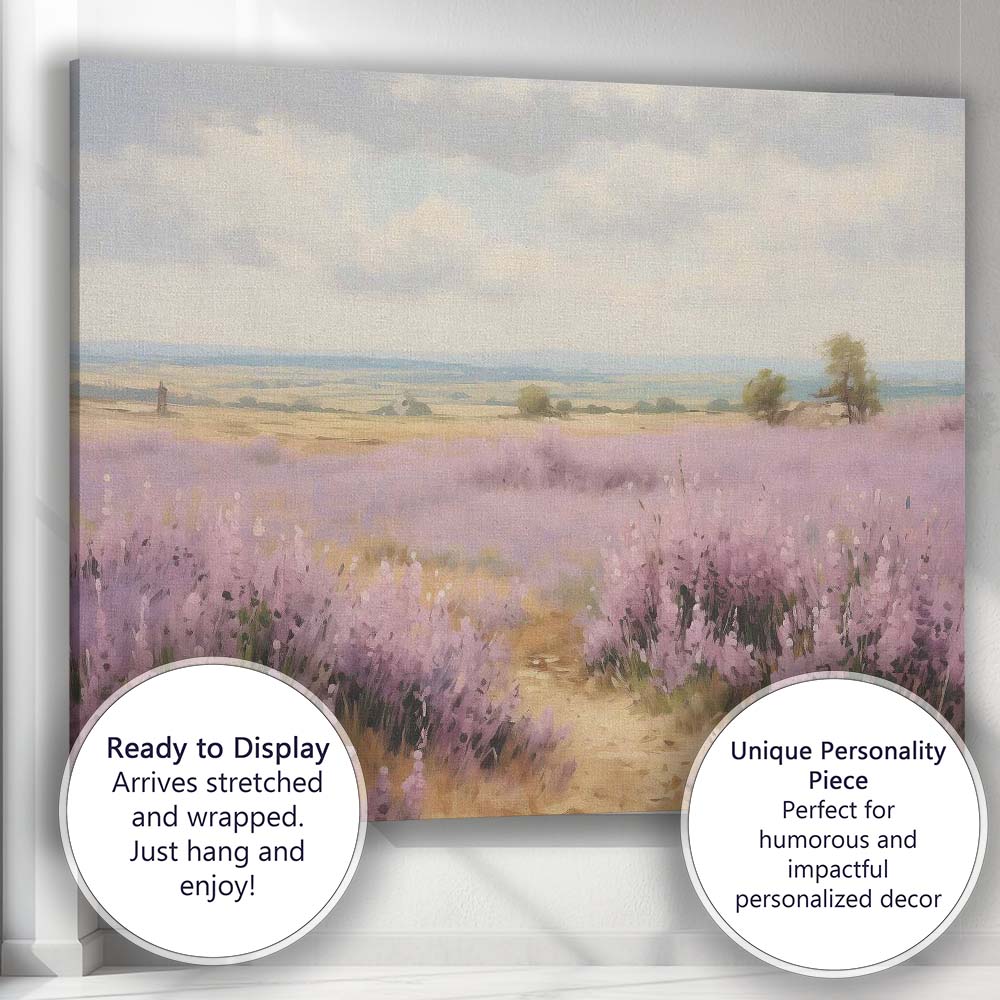 Pastel Lavender Field Country Path Rural Landscape Canvas Wall Art Print Decor Picture Ready to Hang