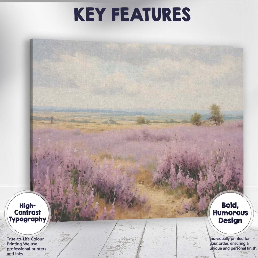 Pastel Lavender Field Country Path Rural Landscape Canvas Wall Art Print Decor Picture Ready to Hang