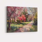 Impressionist Pink Blossom Tree Village Street Spring Garden Canvas Wall Art Print Decor Picture Ready to Hang