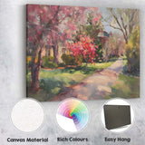 Impressionist Pink Blossom Tree Village Street Spring Garden Canvas Wall Art Print Decor Picture Ready to Hang