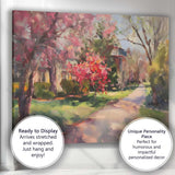 Impressionist Pink Blossom Tree Village Street Spring Garden Canvas Wall Art Print Decor Picture Ready to Hang