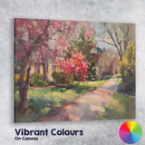 Impressionist Pink Blossom Tree Village Street Spring Garden Canvas Wall Art Print Decor Picture Ready to Hang
