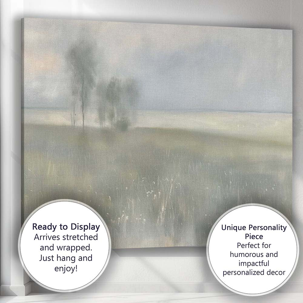 Ethereal Misty Lake Shore Neutral Nature Landscape Canvas Wall Art Print Decor Picture Ready to Hang