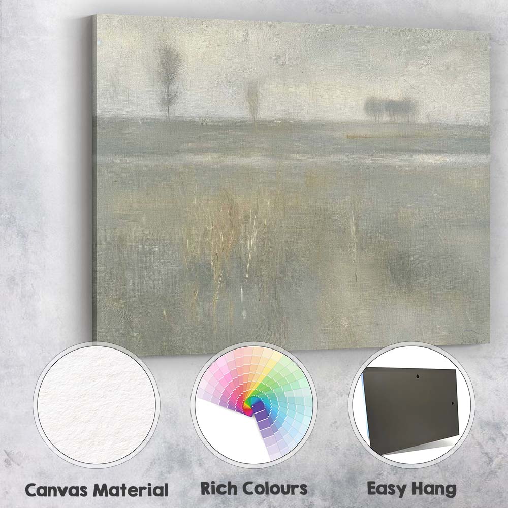 Serene Misty Wetland Reeds Tranquil Landscape Canvas Wall Art Print Decor Picture Ready to Hang
