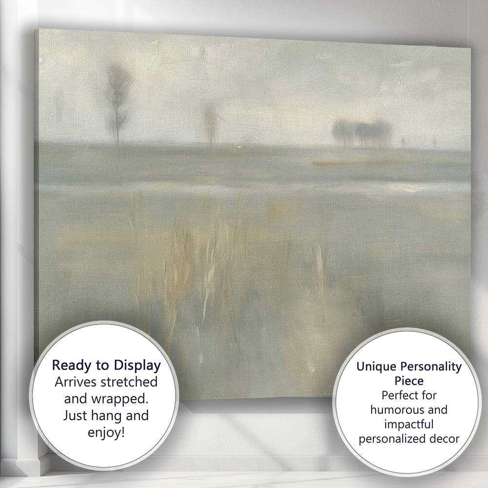 Serene Misty Wetland Reeds Tranquil Landscape Canvas Wall Art Print Decor Picture Ready to Hang