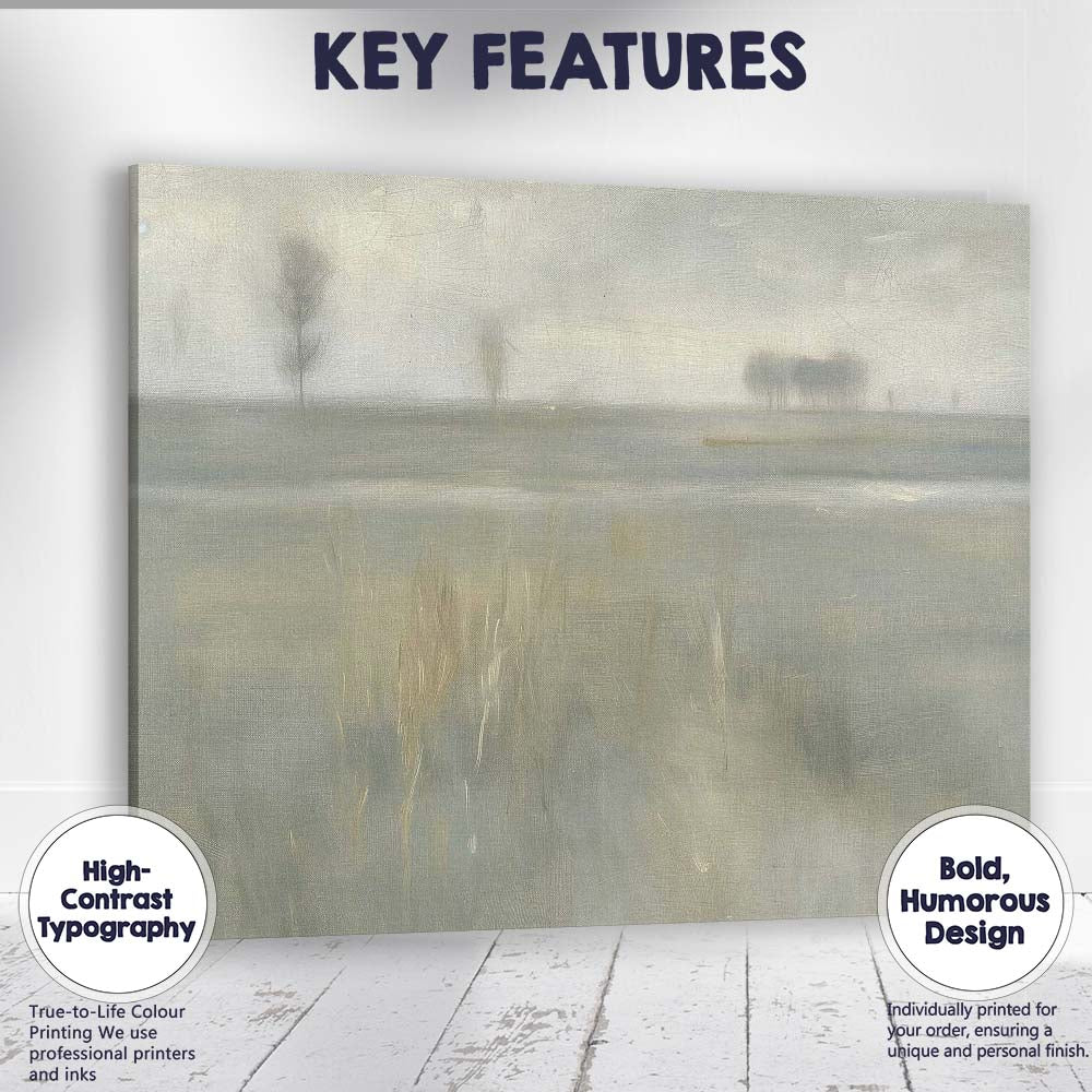 Serene Misty Wetland Reeds Tranquil Landscape Canvas Wall Art Print Decor Picture Ready to Hang