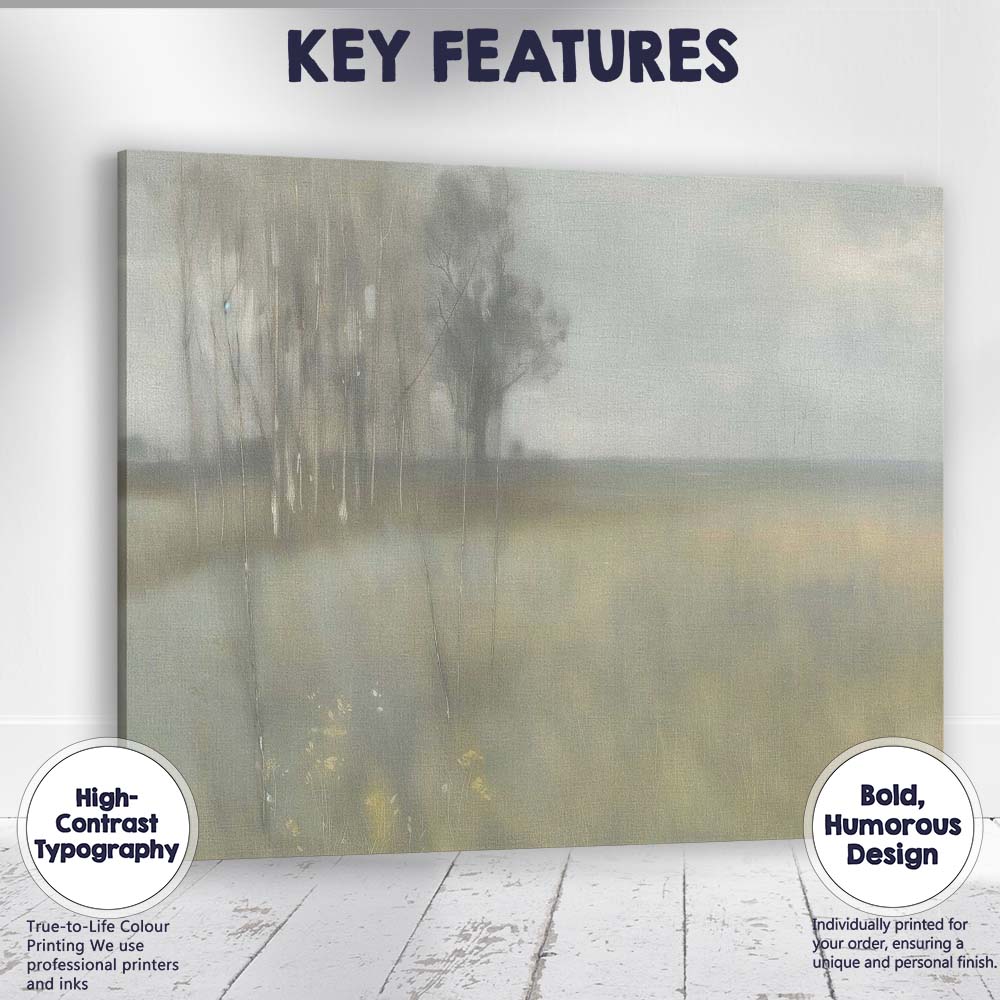Abstract Misty Woodland Soft Neutral Landscape Impressionist Canvas Wall Art Print Decor Picture Ready to Hang