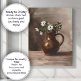 Rustic White Wild Rose Flowers Brown Ceramic Jug Still Life Canvas Wall Art Print Decor Picture Ready to Hang