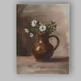 Rustic White Wild Rose Flowers Brown Ceramic Jug Still Life Canvas Wall Art Print Decor Picture Ready to Hang