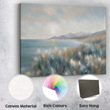 Serene Coastal Wildflower Meadow Mountain Lake Landscape Canvas Wall Art Print Decor Picture Ready to Hang