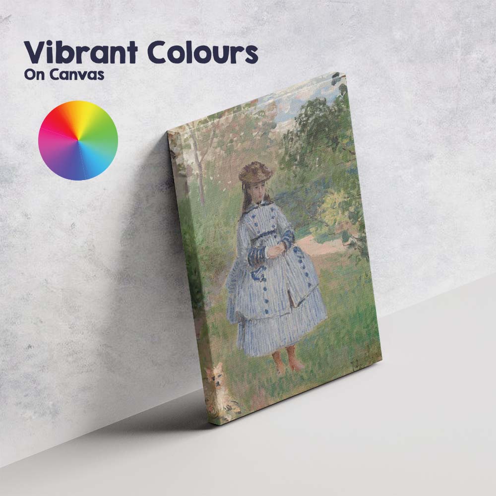Impressionist Girl in Blue Dress Garden Portrait Canvas Wall Art Print Decor Picture Ready to Hang