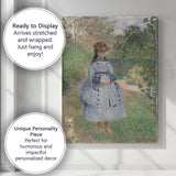 Impressionist Girl in Blue Dress Garden Portrait Canvas Wall Art Print Decor Picture Ready to Hang