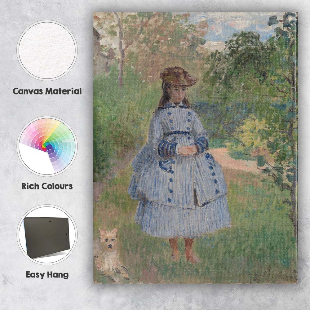 Impressionist Girl in Blue Dress Garden Portrait Canvas Wall Art Print Decor Picture Ready to Hang
