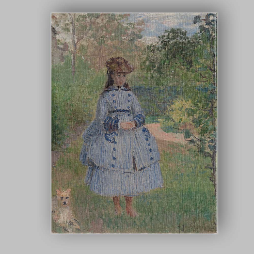 Impressionist Girl in Blue Dress Garden Portrait Canvas Wall Art Print Decor Picture Ready to Hang