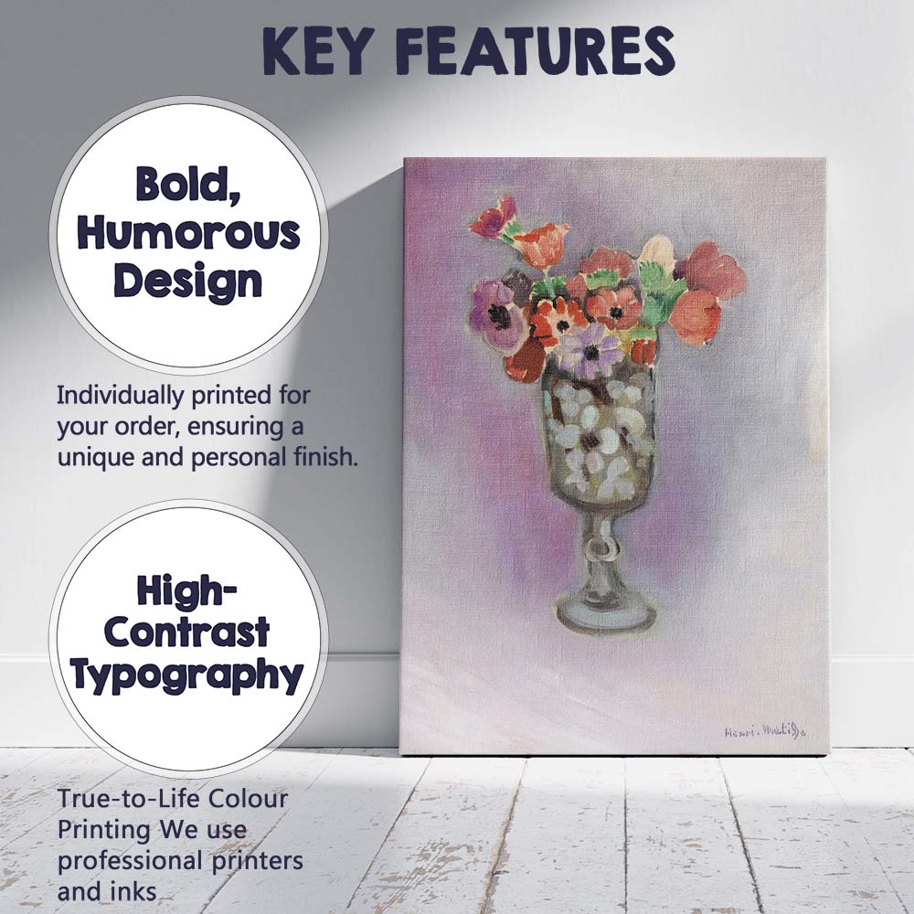 Contemporary Colourful Floral Bouquet Glass Vase Still Life Canvas Wall Art Print Decor Picture Ready to Hang