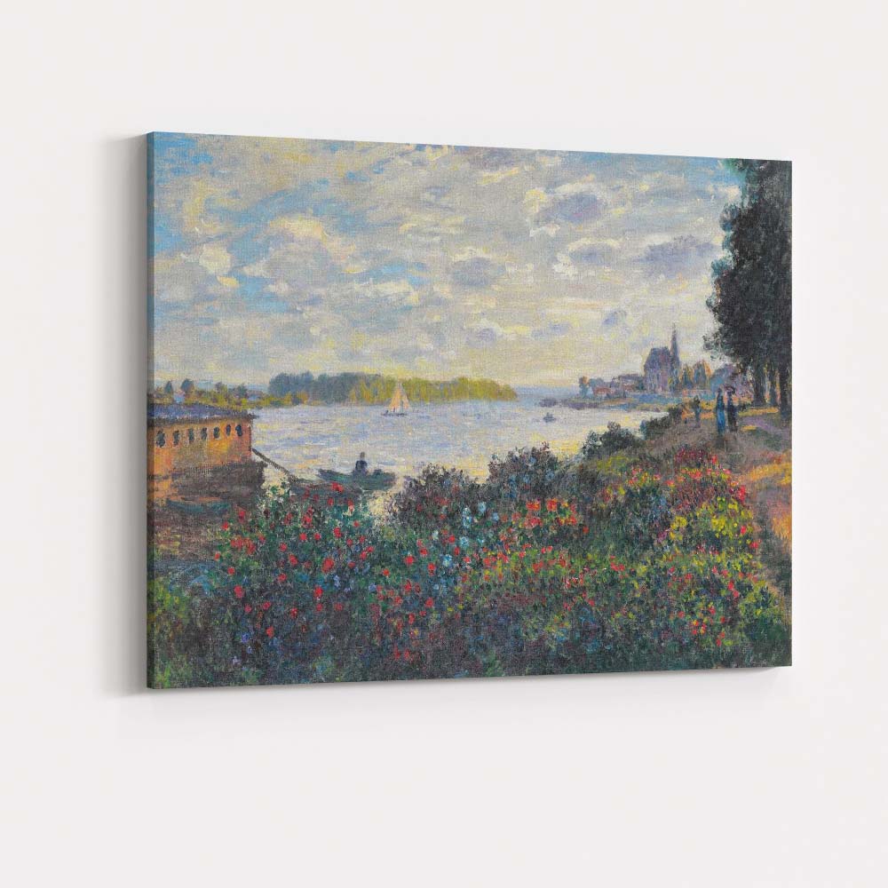 Impressionist Riverside Flower Garden Sailboat Village Landscape Canvas Wall Art Print Decor Picture Ready to Hang
