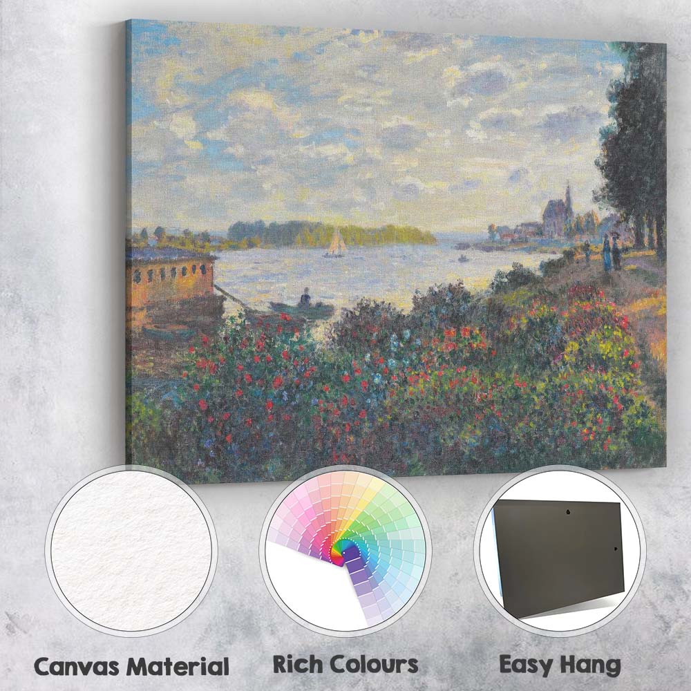Impressionist Riverside Flower Garden Sailboat Village Landscape Canvas Wall Art Print Decor Picture Ready to Hang