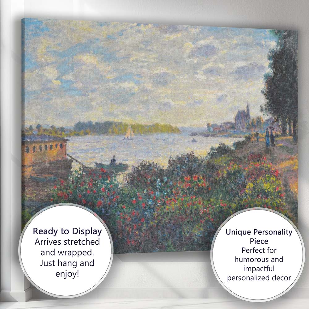 Impressionist Riverside Flower Garden Sailboat Village Landscape Canvas Wall Art Print Decor Picture Ready to Hang