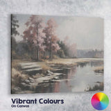Misty Autumn Lakeside Woodland Reflection Landscape Canvas Wall Art Print Decor Picture Ready to Hang
