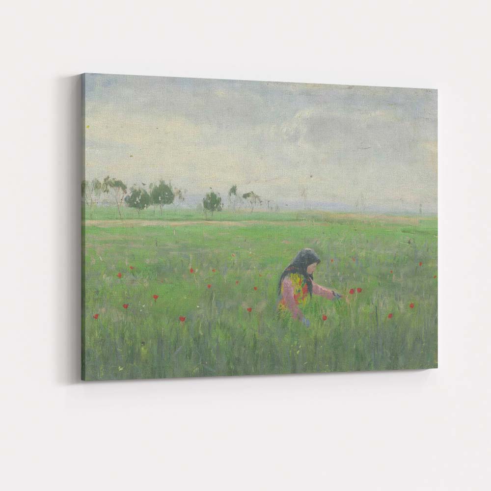 Impressionist Woman Wildflower Meadow Poppy Field Landscape Canvas Wall Art Print Decor Picture Ready to Hang