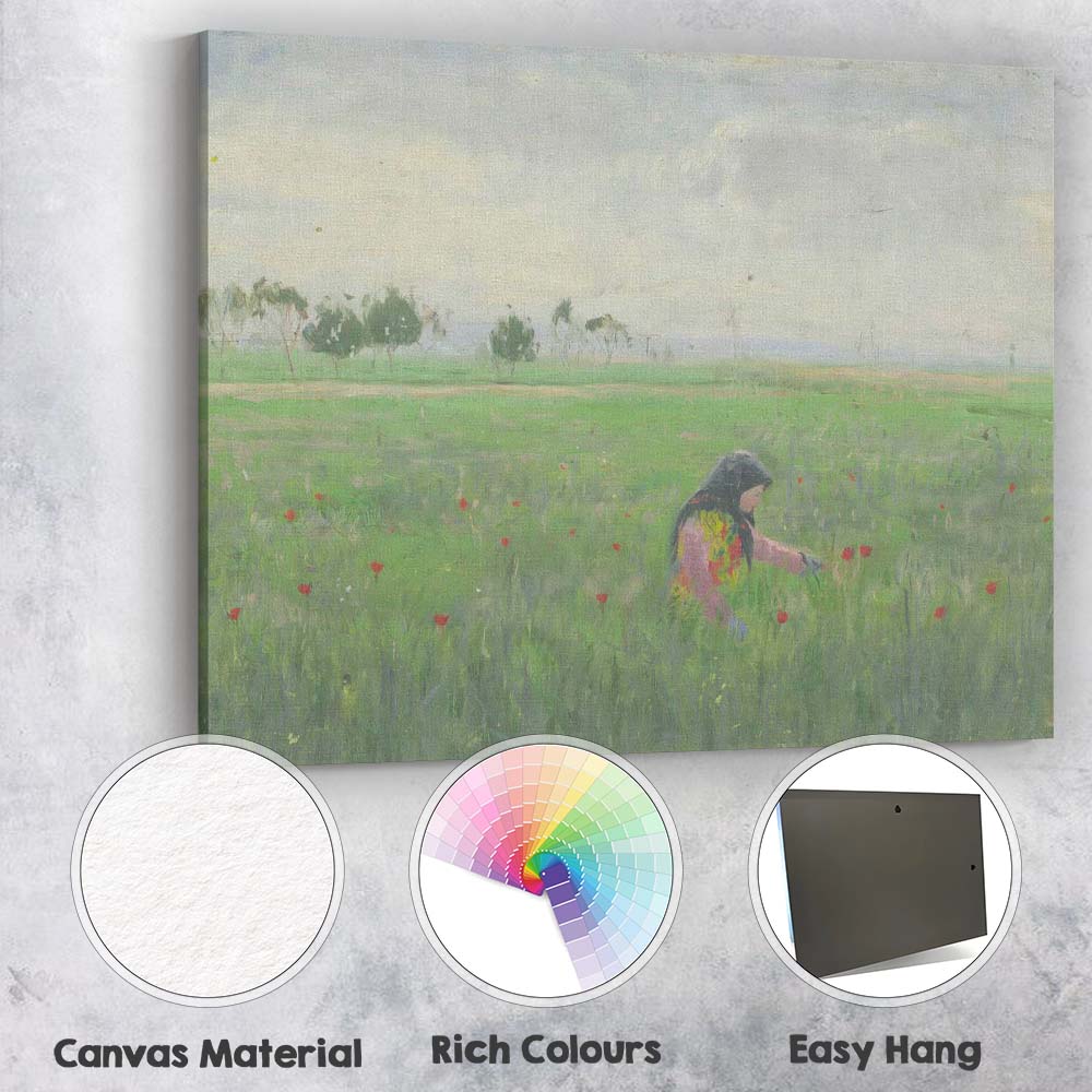 Impressionist Woman Wildflower Meadow Poppy Field Landscape Canvas Wall Art Print Decor Picture Ready to Hang