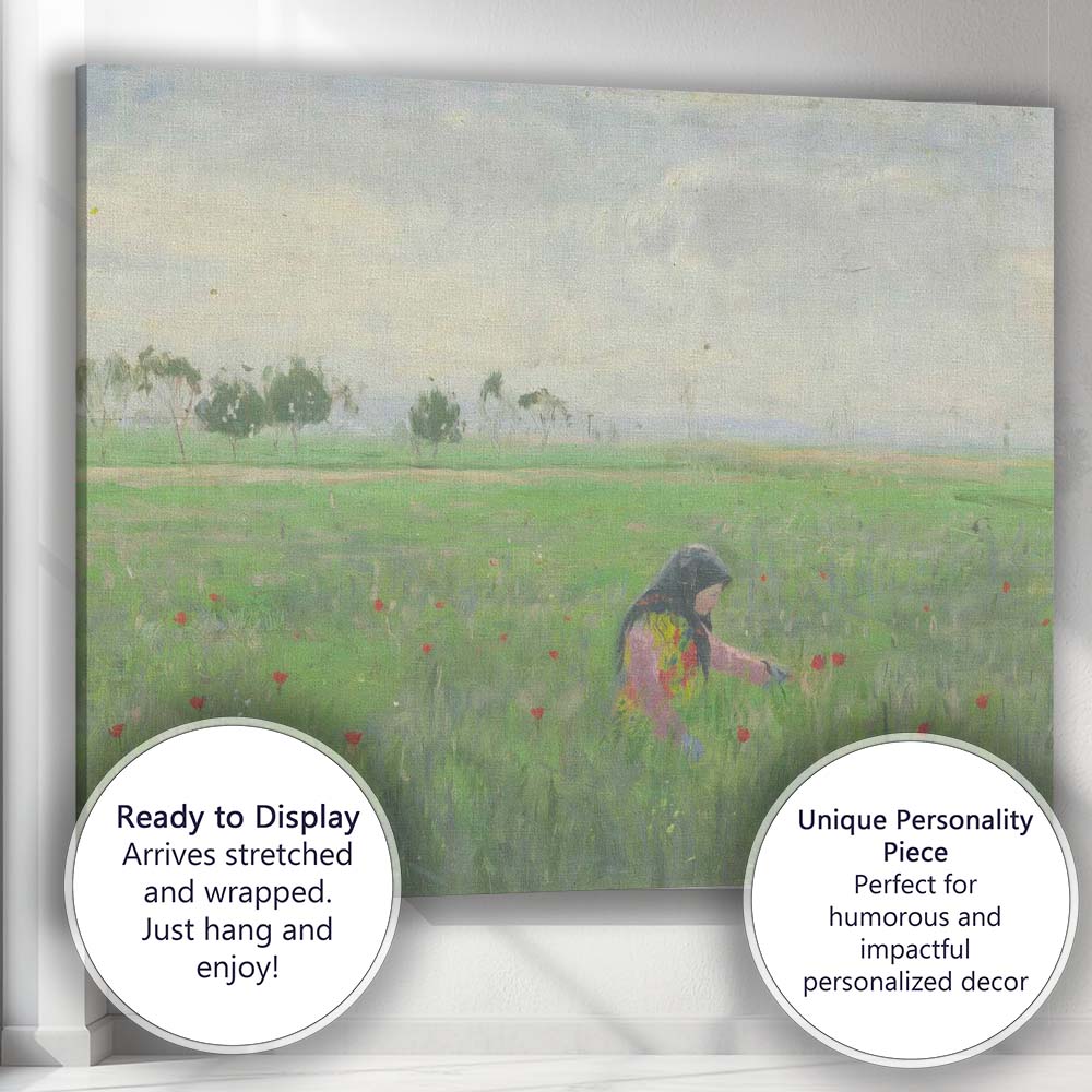 Impressionist Woman Wildflower Meadow Poppy Field Landscape Canvas Wall Art Print Decor Picture Ready to Hang