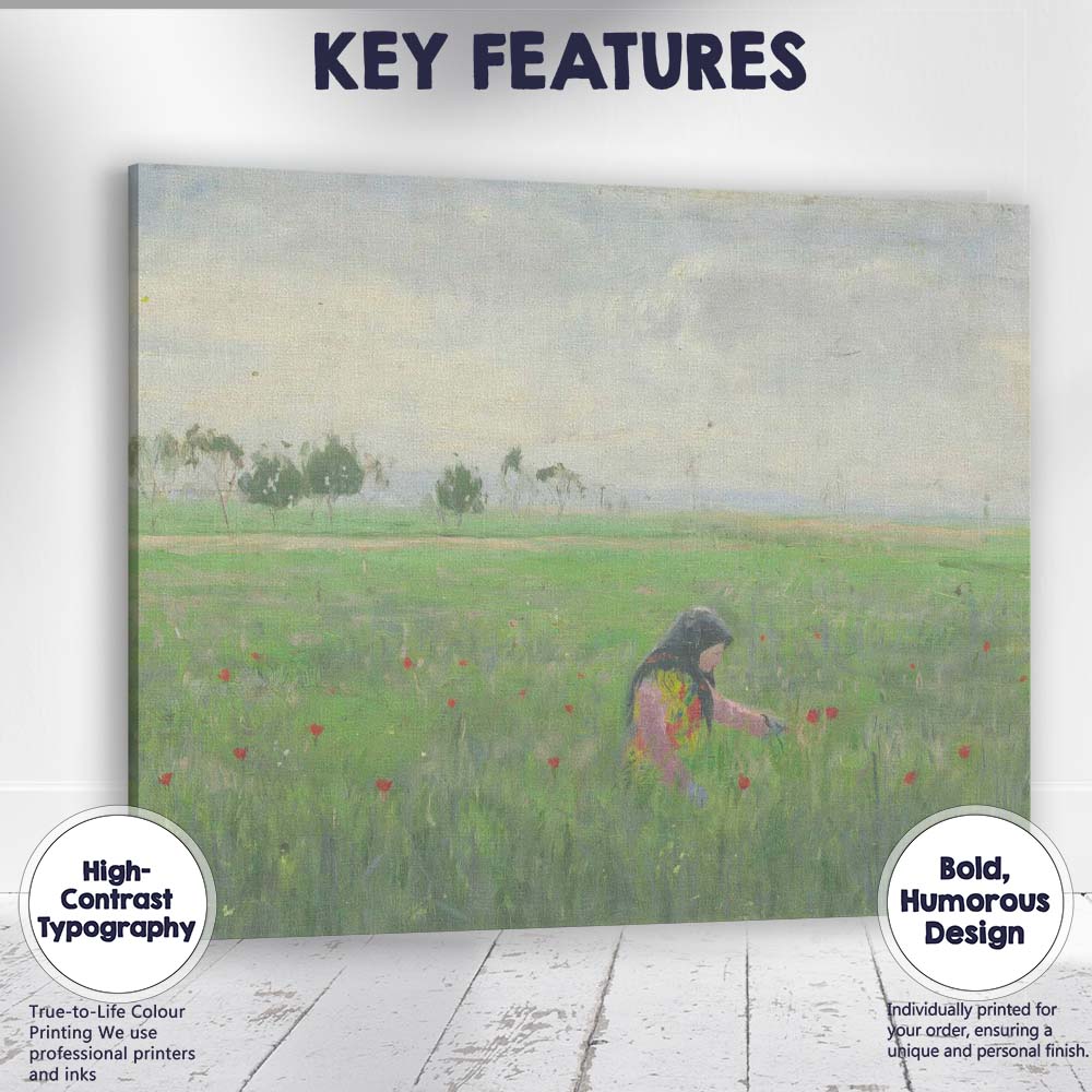 Impressionist Woman Wildflower Meadow Poppy Field Landscape Canvas Wall Art Print Decor Picture Ready to Hang