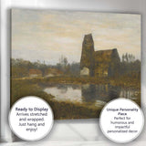 Traditional Rustic Countryside Church Riverside Landscape Oil Painting Canvas Wall Art Print Decor Picture Ready to Hang
