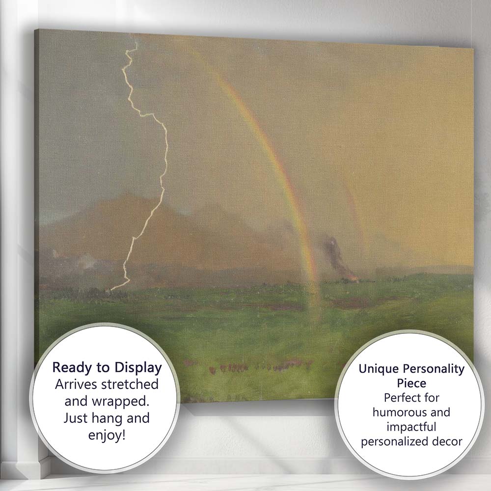 Dramatic Storm Rainbow Green Meadow Landscape Oil Painting Canvas Wall Art Print Decor Picture Ready to Hang