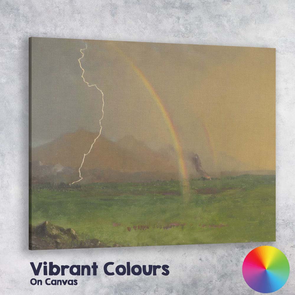 Dramatic Storm Rainbow Green Meadow Landscape Oil Painting Canvas Wall Art Print Decor Picture Ready to Hang