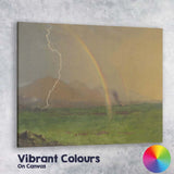 Dramatic Storm Rainbow Green Meadow Landscape Oil Painting Canvas Wall Art Print Decor Picture Ready to Hang