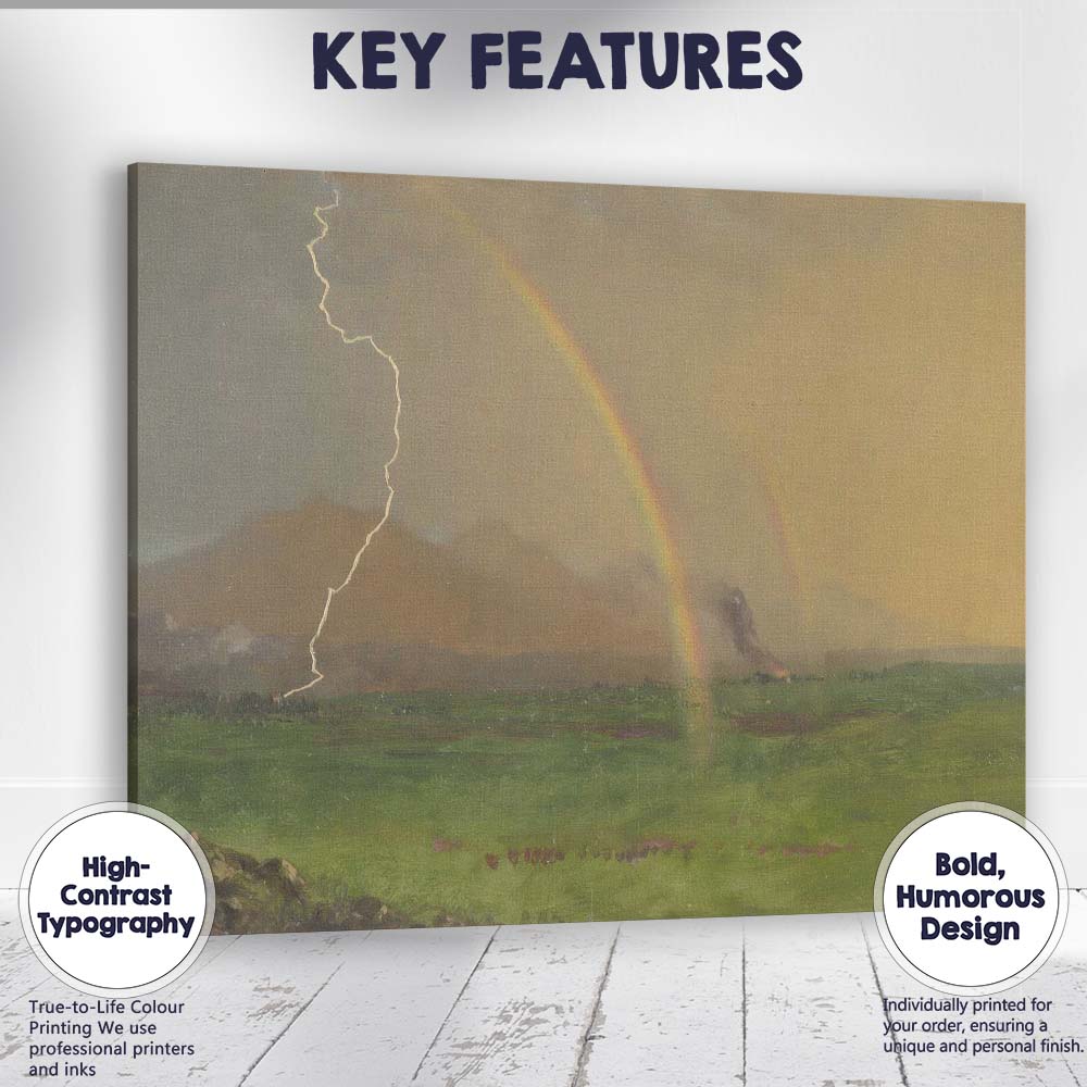 Dramatic Storm Rainbow Green Meadow Landscape Oil Painting Canvas Wall Art Print Decor Picture Ready to Hang