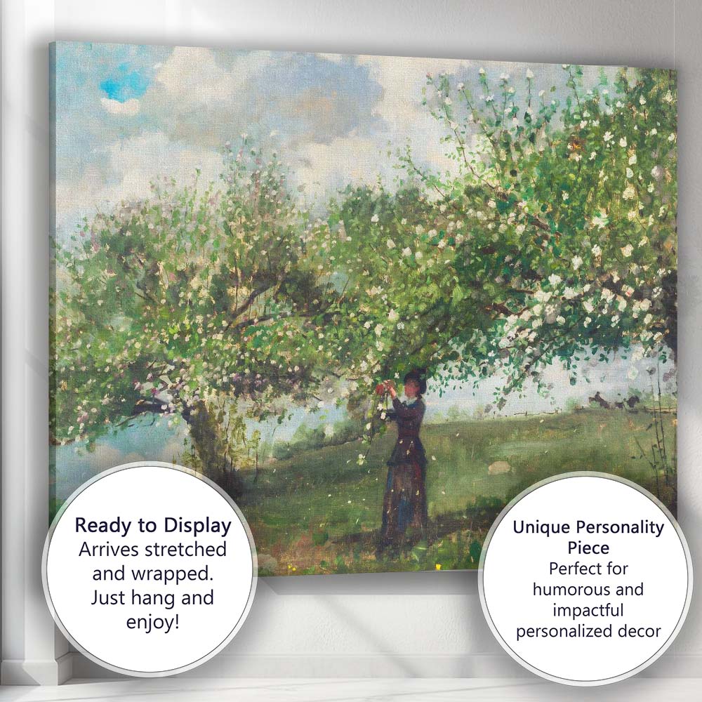 Impressionist Blooming Orchard Woman Under Blossom Tree Canvas Wall Art Print Decor Picture Ready to Hang