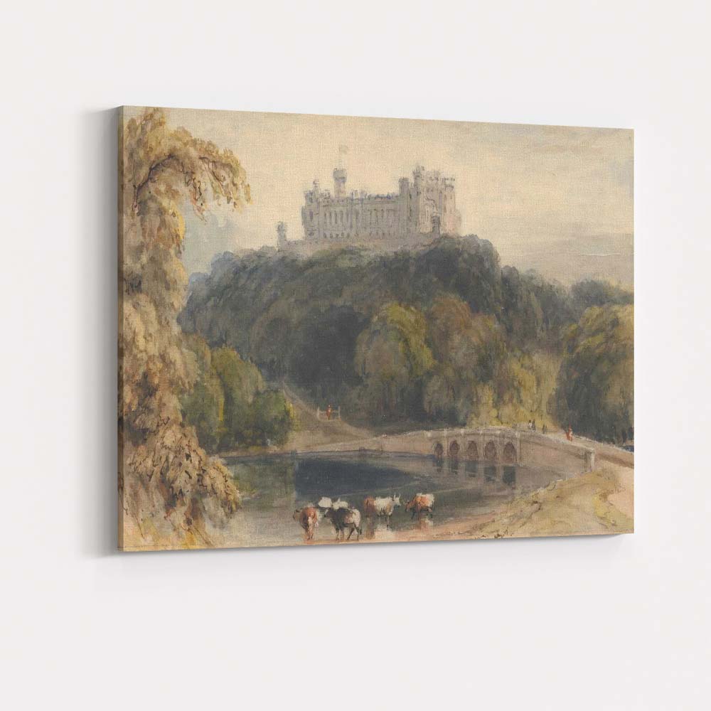 Historic Castle Bridge Riverside Watercolour Landscape Canvas Wall Art Print Decor Picture Ready to Hang