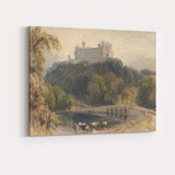 Historic Castle Bridge Riverside Watercolour Landscape Canvas Wall Art Print Decor Picture Ready to Hang
