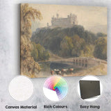 Historic Castle Bridge Riverside Watercolour Landscape Canvas Wall Art Print Decor Picture Ready to Hang