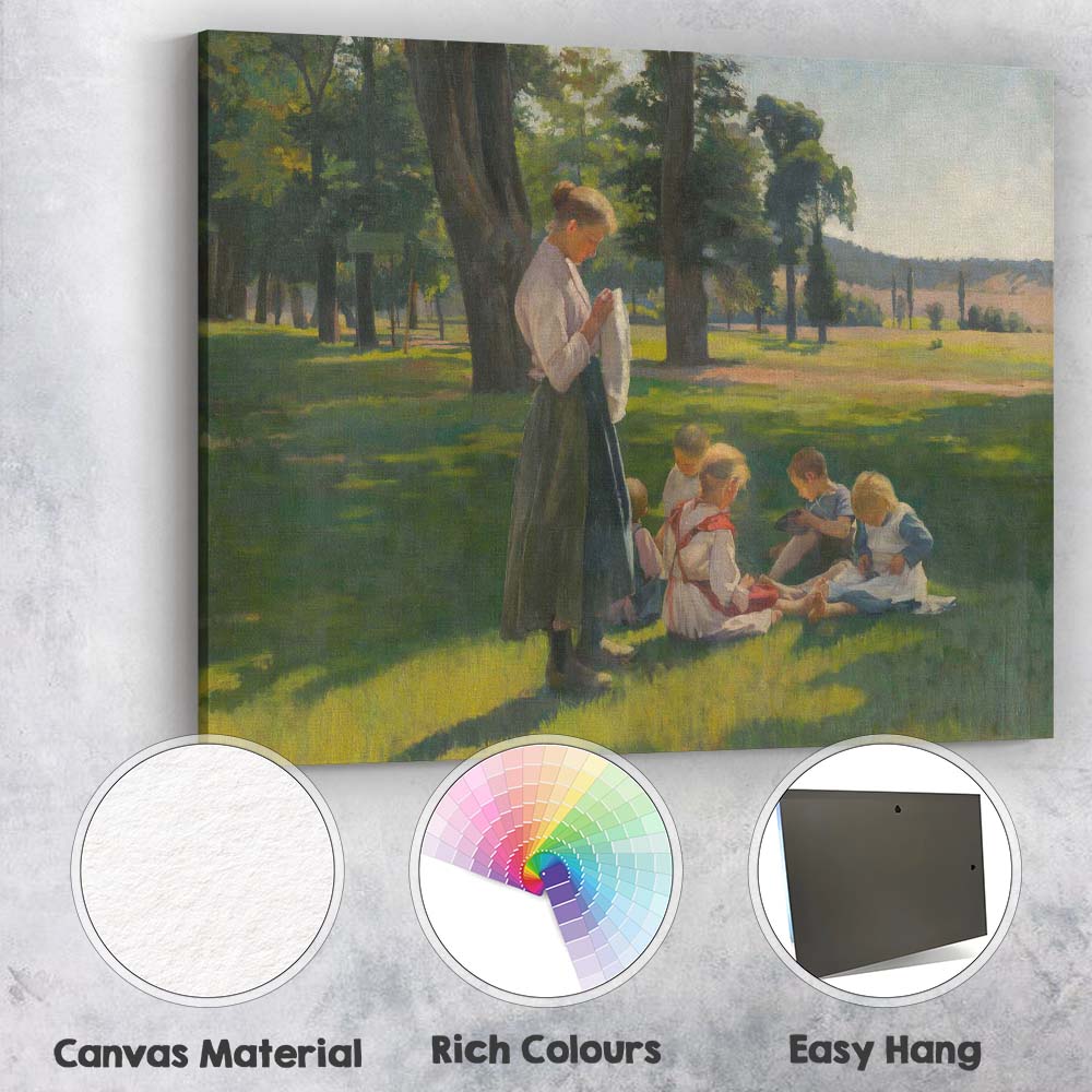 Peaceful Mother And Children Countryside Park Impressionist Painting Canvas Wall Art Print Decor Picture Ready to Hang