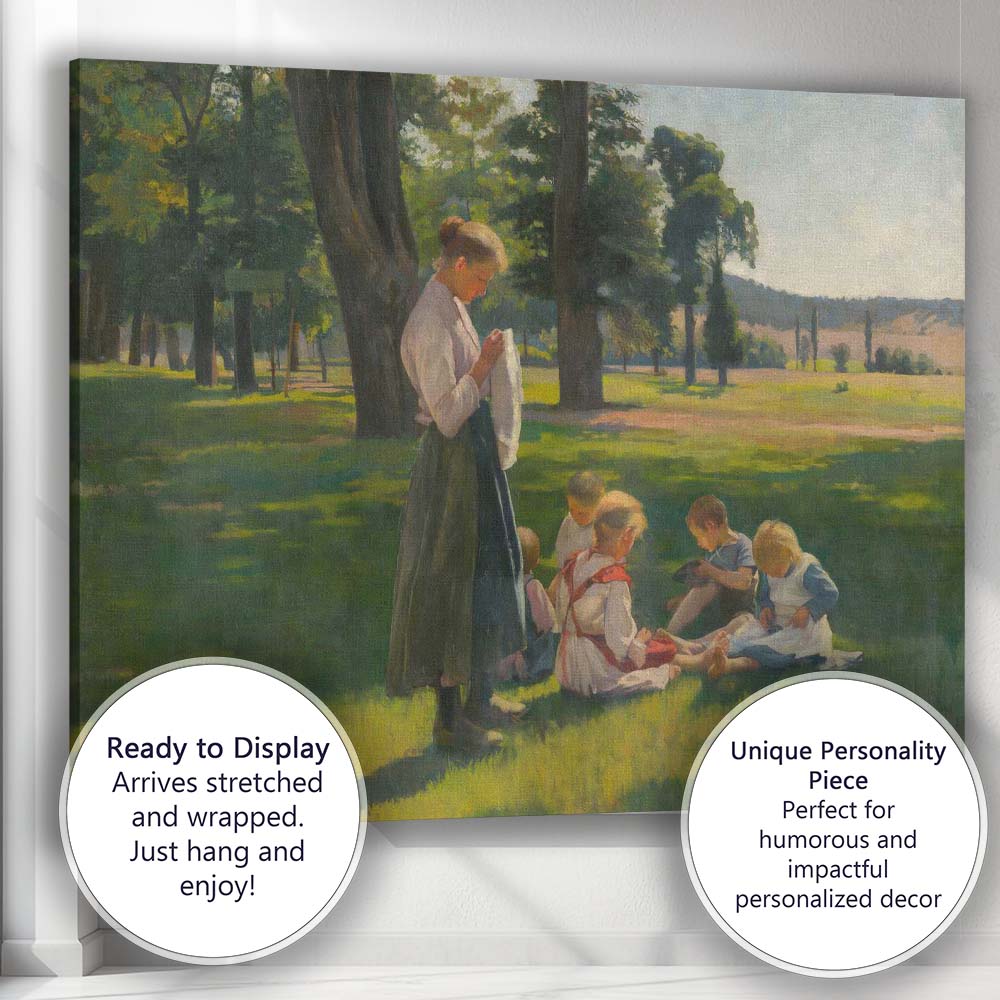 Peaceful Mother And Children Countryside Park Impressionist Painting Canvas Wall Art Print Decor Picture Ready to Hang