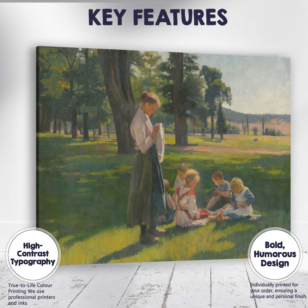 Peaceful Mother And Children Countryside Park Impressionist Painting Canvas Wall Art Print Decor Picture Ready to Hang