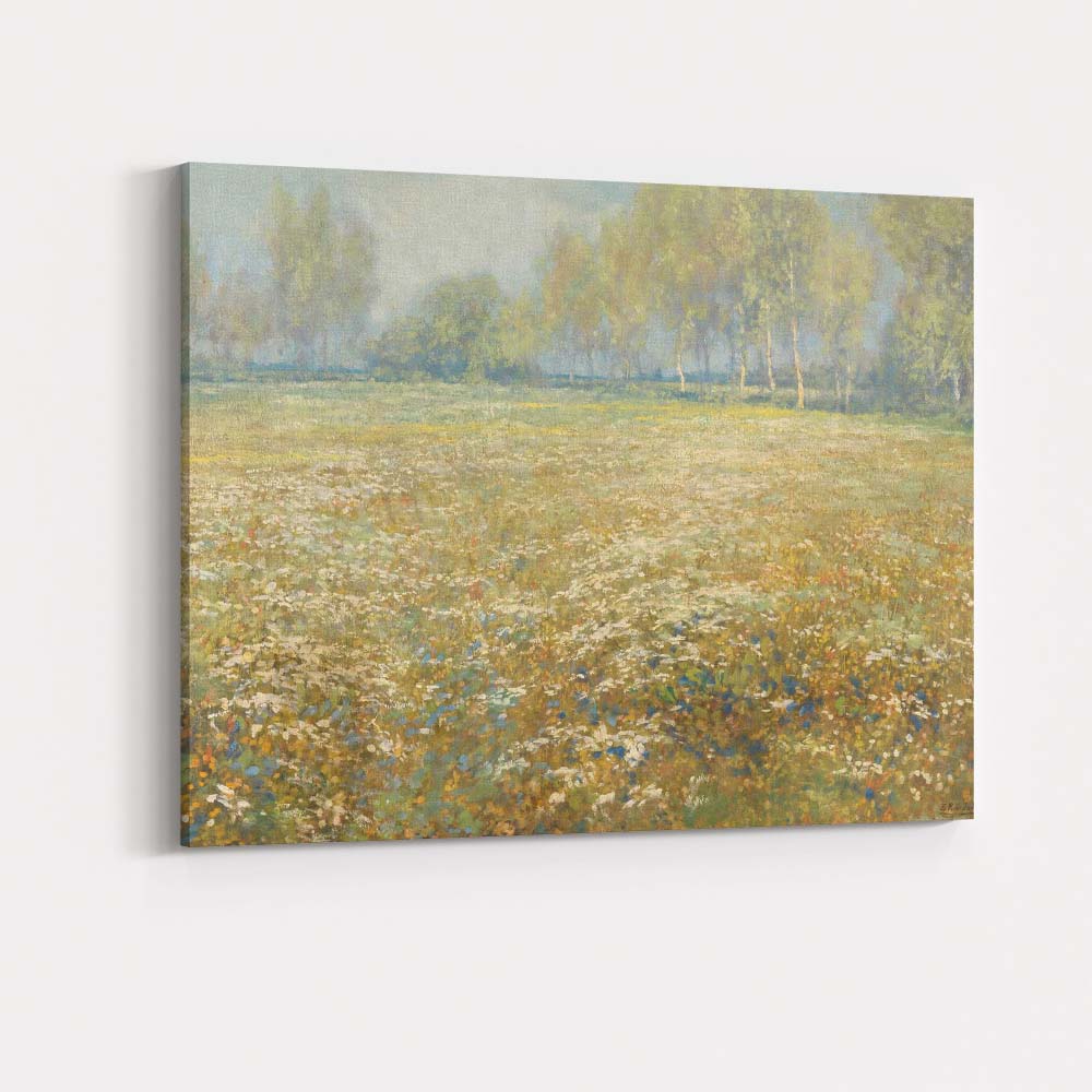 Soft Impressionist Wildflower Meadow Birch Trees Spring Landscape Canvas Wall Art Print Decor Picture Ready to Hang