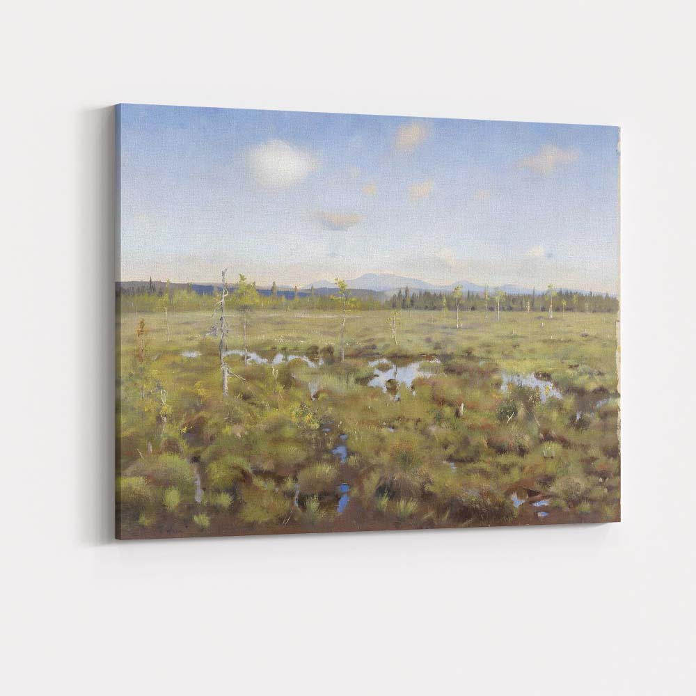 Serene Wetland Marsh Mountain Horizon Landscape Painting Canvas Wall Art Print Decor Picture Ready to Hang
