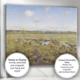 Serene Wetland Marsh Mountain Horizon Landscape Painting Canvas Wall Art Print Decor Picture Ready to Hang