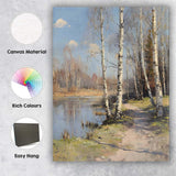 Contemporary Birch Trees Lakeside Woodland Landscape Canvas Wall Art Print Decor Picture Ready to Hang