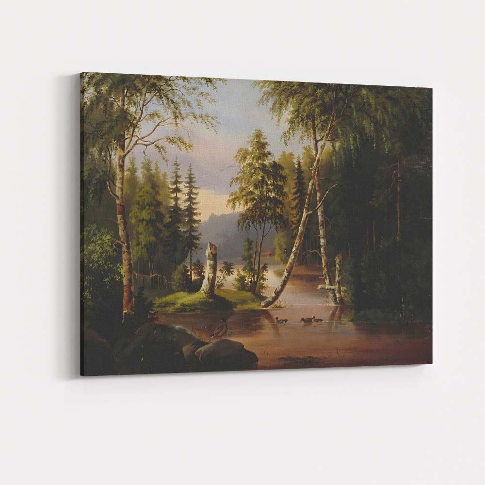 Peaceful Forest Lake Ducks Woodland Reflection Landscape Canvas Wall Art Print Decor Picture Ready to Hang