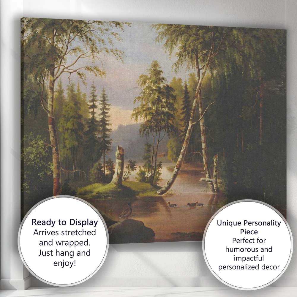 Peaceful Forest Lake Ducks Woodland Reflection Landscape Canvas Wall Art Print Decor Picture Ready to Hang