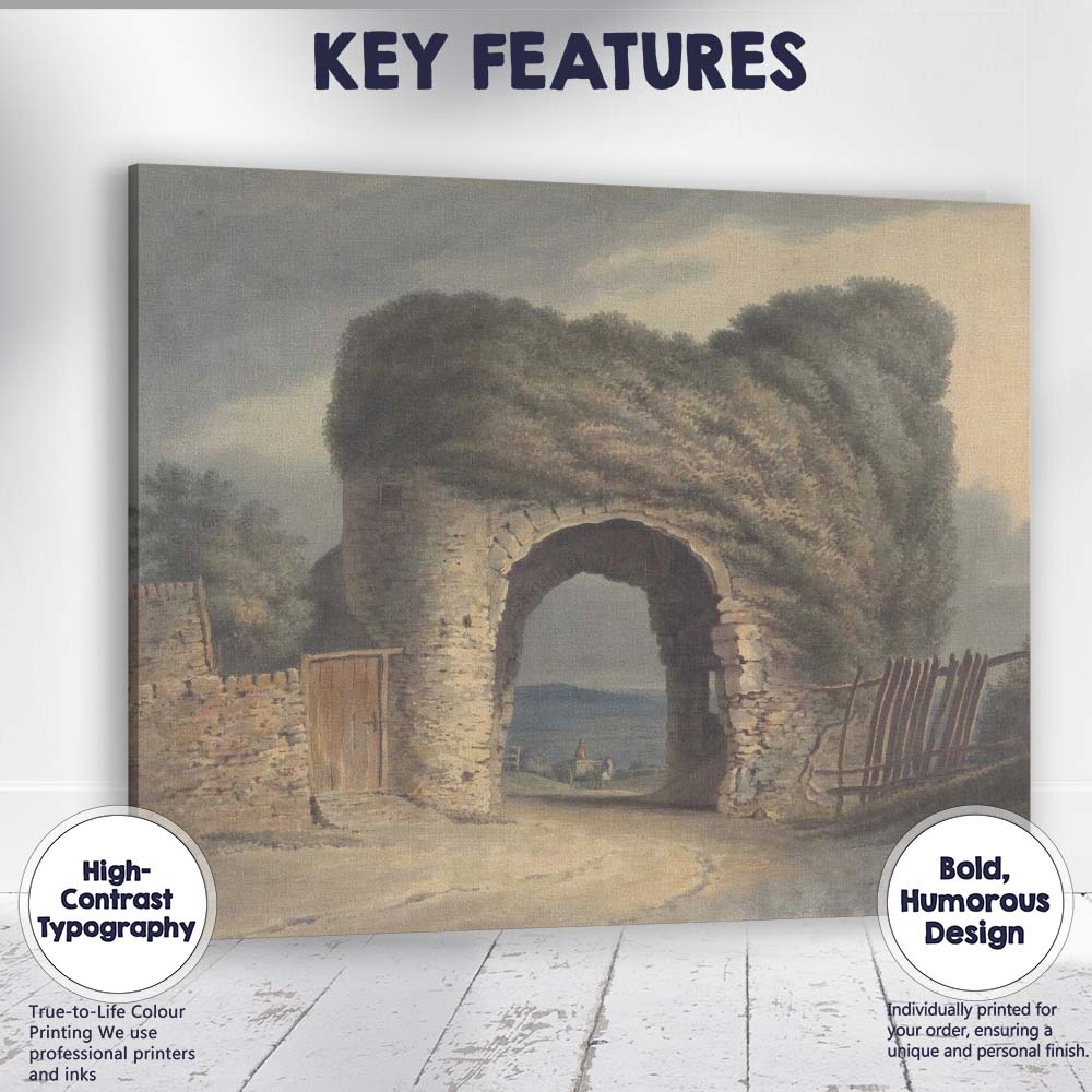 Traditional Rustic Stone Archway Ivy Covered Village Entrance Landscape Canvas Wall Art Print Decor Picture Ready to Hang