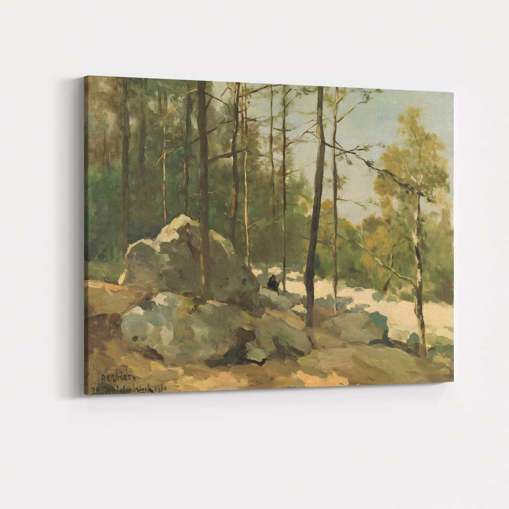 Impressionist Pine Forest Granite Boulder Woodland Landscape Canvas Wall Art Print Decor Picture Ready to Hang