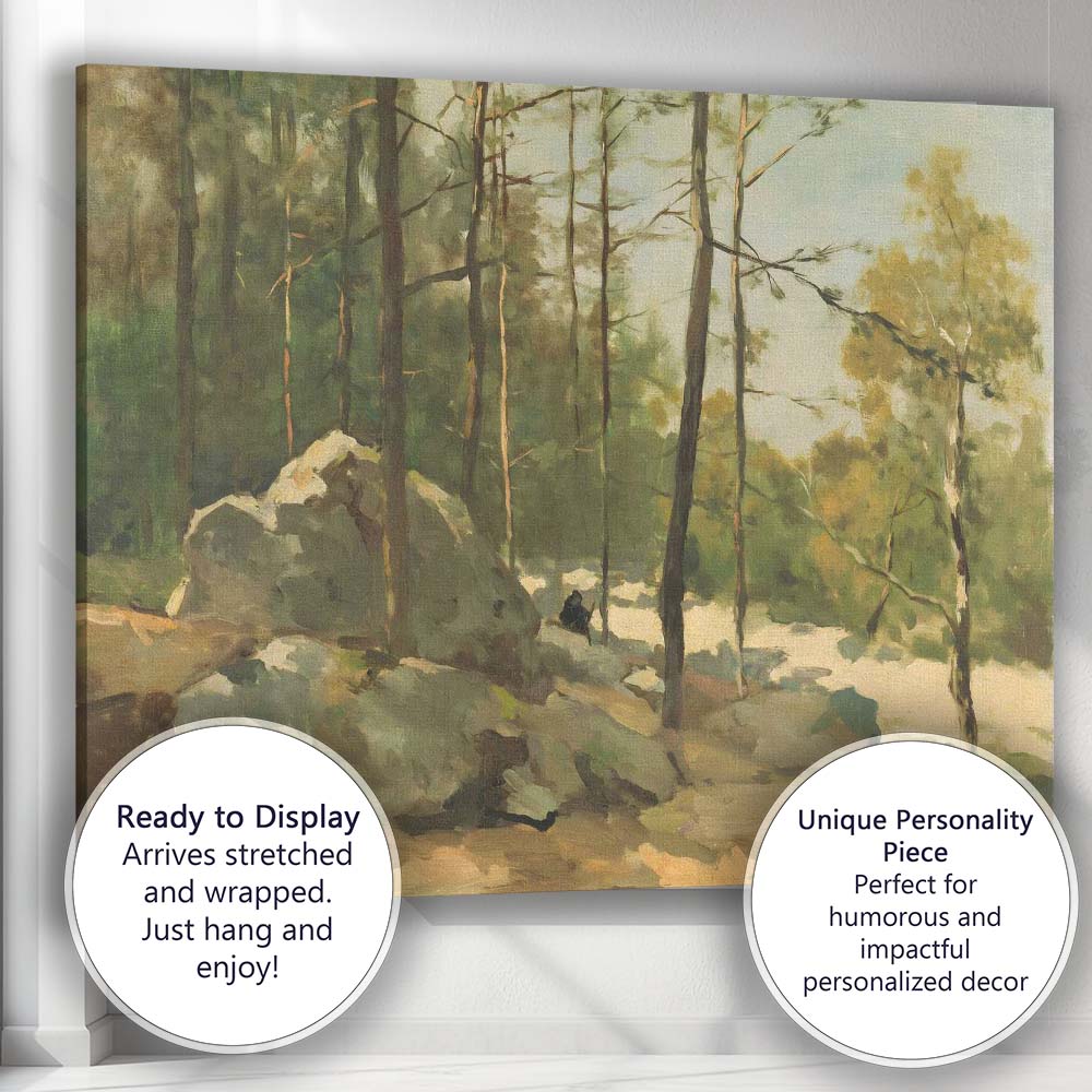 Impressionist Pine Forest Granite Boulder Woodland Landscape Canvas Wall Art Print Decor Picture Ready to Hang
